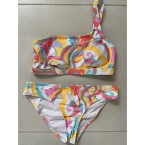 Jessica Simpson Swim Bikini Set One Shoulder Print Swimwear